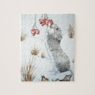 Quebra-cabeça arte bonito dos animais selvagens da cena da neve