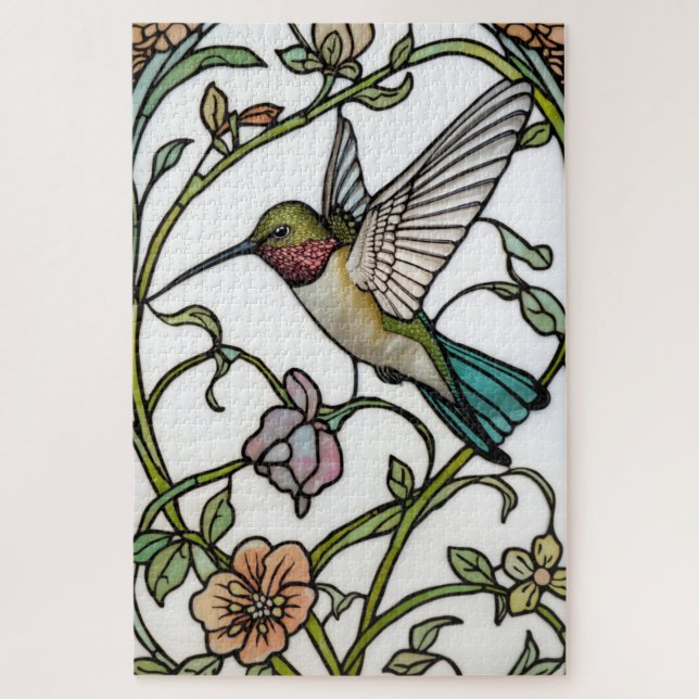 Quebra-cabeça Arte botânica de beija-flor elegante boho chic (Vertical)