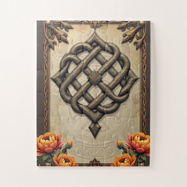 Quebra-cabeça Arte celta e esplendor floral em tons quentes.  (Vertical)