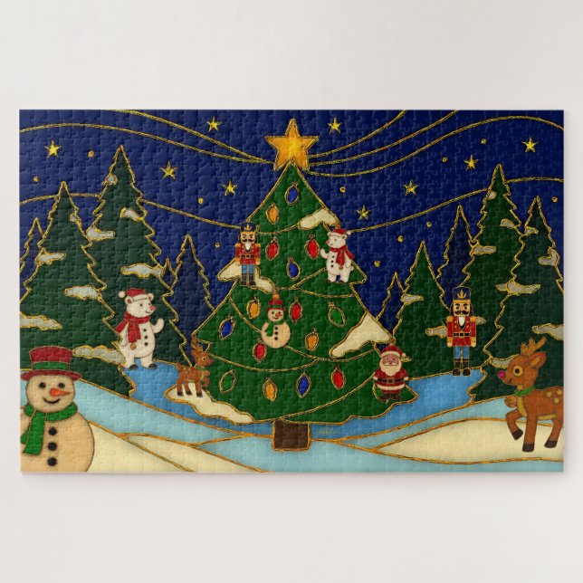 Quebra-cabeça Arte Cloisonne Floresta Caprichosa Natal Clássico  (Horizontal)