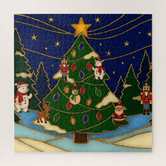 Quebra-cabeça Arte Cloisonne Floresta Caprichosa Natal Clássico (Vertical)