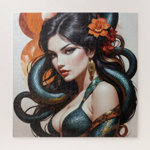 Quebra-cabeça arte cobra mulher