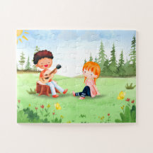 Arte Colorida de Menino e Jardim para Crianças Div