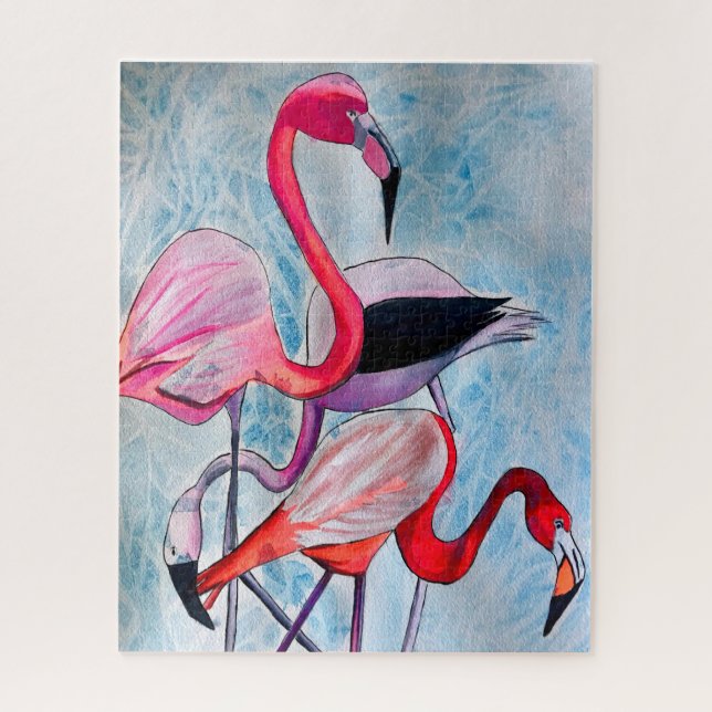 Quebra-cabeça Arte colorida rosa colorido flamingo aquarela (Vertical)