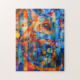 Quebra-cabeça Arte Cósmica de Gato com Fundo Estelar