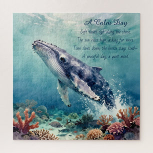 Quebra-cabeça Arte Costeira Aquarela de Baleia Azul Oceânica