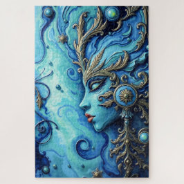 Quebra-cabeça Arte da Deusa Azul Mística - Detalhes Dourados do