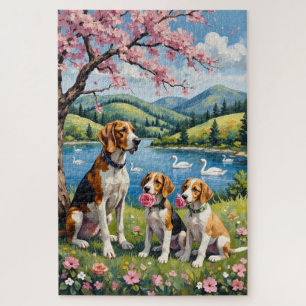 Quebra-cabeça Arte da Família de Foxhound Inglês Americano no Pr