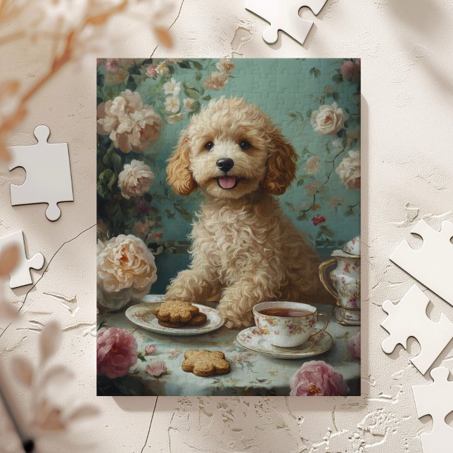 Quebra-cabeça Arte da Festa do Chá do Goldendoodle (Criador carregado)