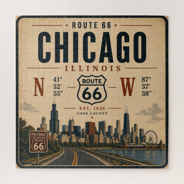 Quebra-cabeça Arte da icônica Rota 66 da cidade de Chicago (Vertical)