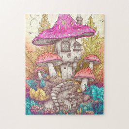 Quebra-cabeça Arte da Ilustração da Aldeia de Mushroom Retro