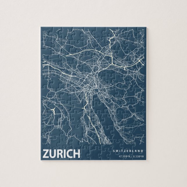 Quebra-cabeça Arte da Linha de Mapa da Cidade Minimalista em Azu (Vertical)