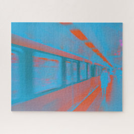 Quebra-cabeça Arte da mulher parisiense no metrô em laranja azul