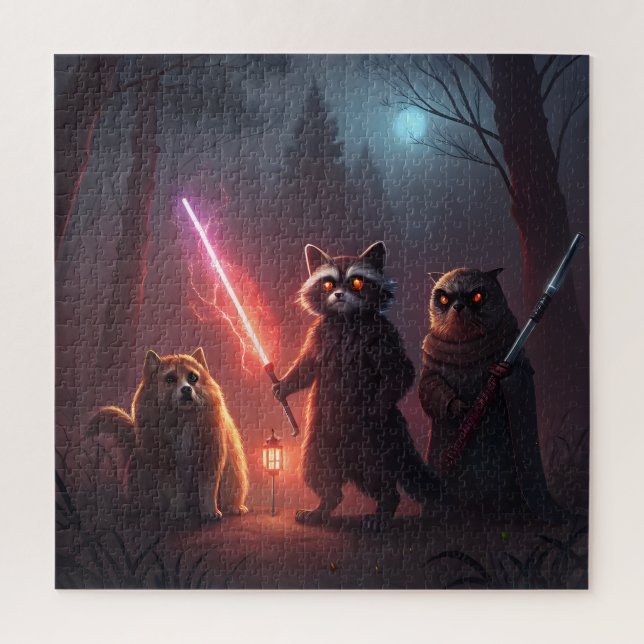Quebra-cabeça Arte de Animais de Batalha na Floresta Mística (Vertical)