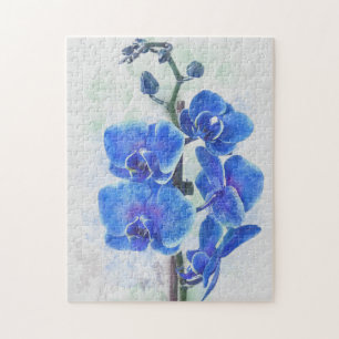 Quebra-cabeça Arte de Aquarela de Orquídea Azul Botânica 250 Peç