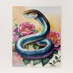 Quebra-cabeça Arte de Aquarela Floral Cobra Colorida