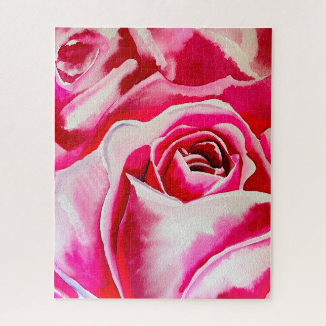 Quebra-cabeça Arte de aquarela rosa-rosas (Vertical)