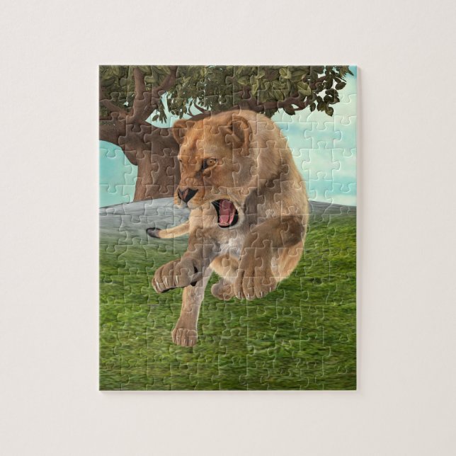 Quebra-cabeça Arte de Aventura na Selva com Leoa Feroz (Vertical)