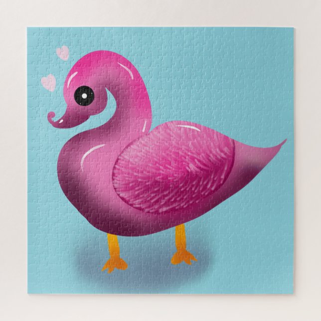 Quebra-cabeça Arte de berçário de Pato Rosa Kawaii Fofo & Coraçõ (Vertical)