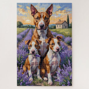 Quebra-cabeça Arte de Bull Terrier no Campo de Lavanda