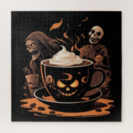 Quebra-cabeça Arte de Café de Halloween – Latte Assustador com E