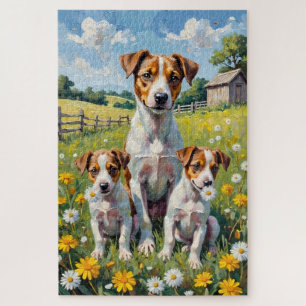 Quebra-cabeça Arte de Campo de Dente-de-Leão Jack Russell