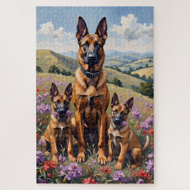 Quebra-cabeça Arte de Campo de Urze Malinois Belga (Vertical)