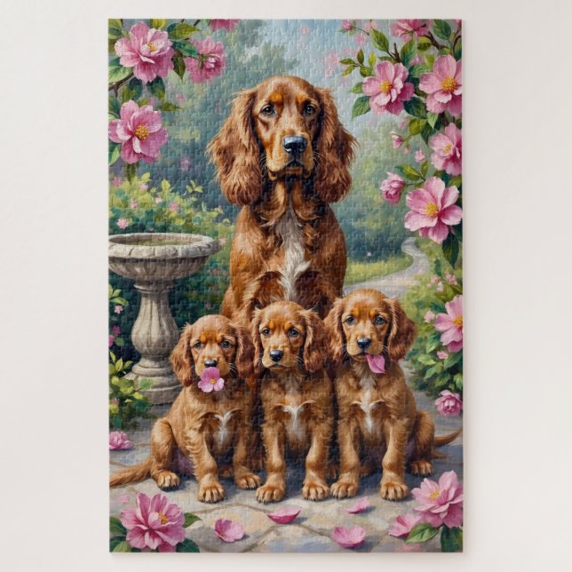 Quebra-cabeça Arte de Cocker Spaniel no Jardim de Camélias (Vertical)