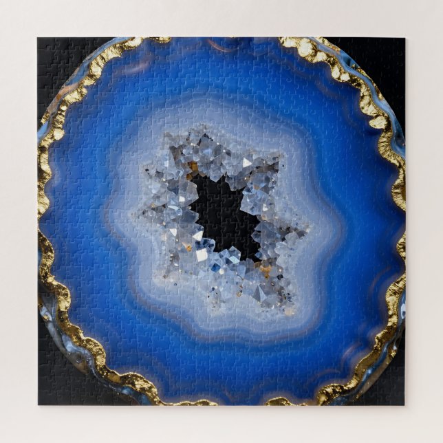 Quebra-cabeça Arte de Cristal com Borda Dourada de Ágata Azul (Vertical)