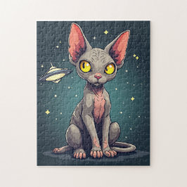 Quebra-cabeça Arte de desenho animado espacial de gato Sphynx ju