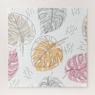 Quebra-cabeça Arte de Desenho de Linha Monstera Exótica
