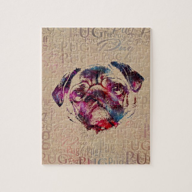 Quebra-cabeça Arte de Digitas do cão do Pug (Vertical)