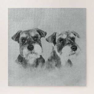 Quebra-cabeça Arte de Digitas do Grayscale dos Schnauzers