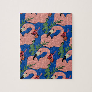 Quebra-cabeça Arte de Flamingo Desenhado à Mão Hibisco Folhas de