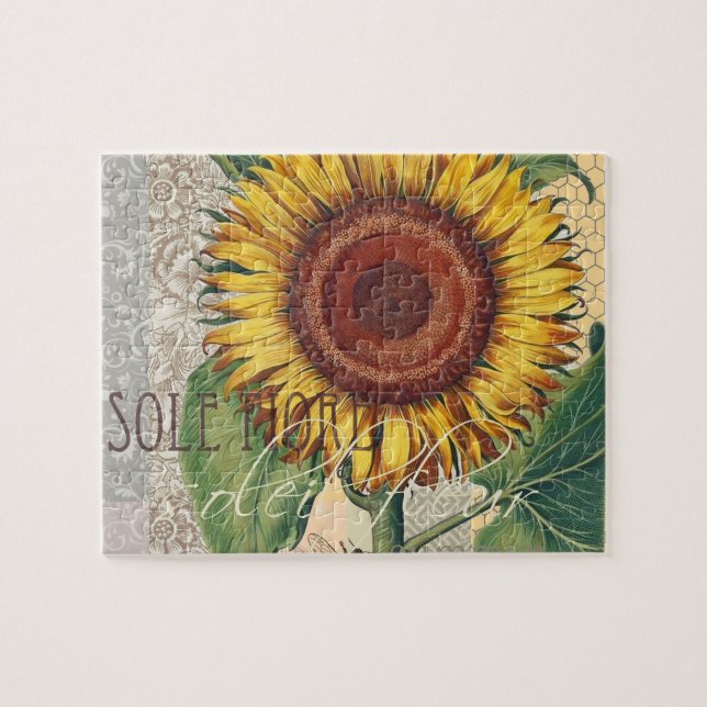 Quebra-cabeça Arte de Flor de Damasco Vintage Girassol (Horizontal)