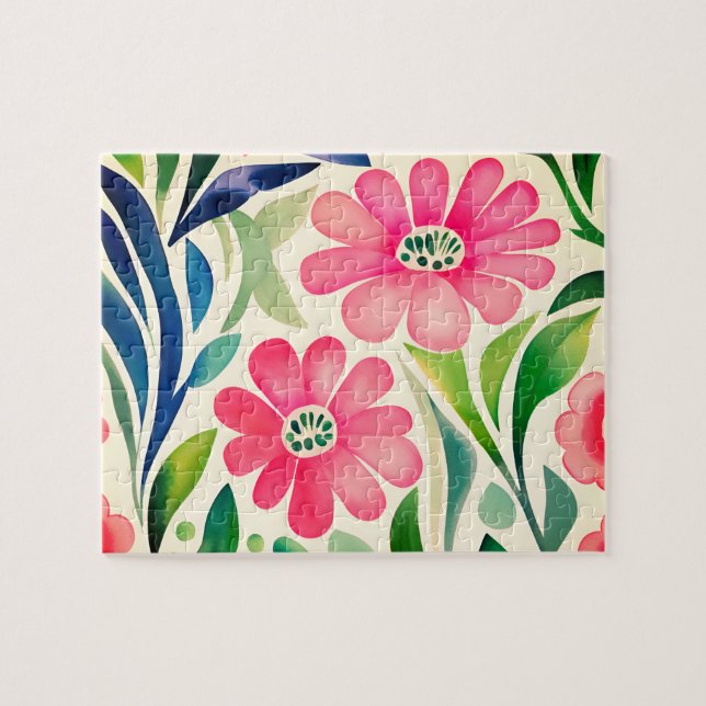 Quebra-cabeça Arte de Flores de Aquarela Rosa (Horizontal)