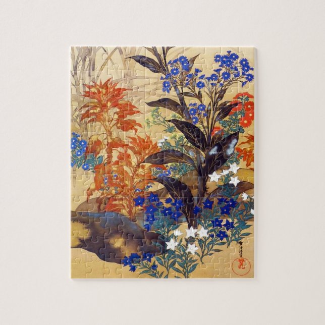 Quebra-cabeça Arte de flores vibrantes a aquarela oriental (Vertical)