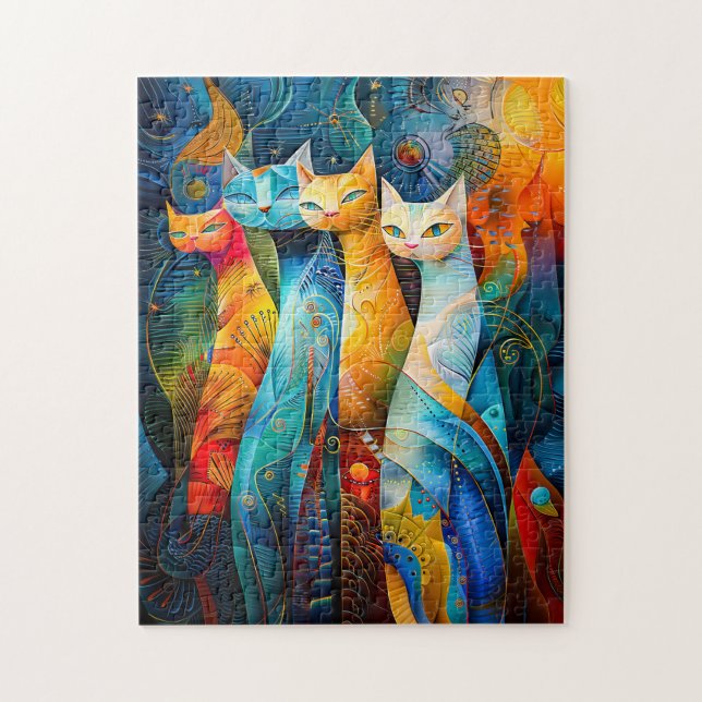 Quebra-cabeça Arte de Gato Cósmico com Fundo Estelar (Vertical)