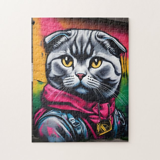 Quebra-cabeça Arte de grafite de um Gato Dourado Escocês (Vertical)