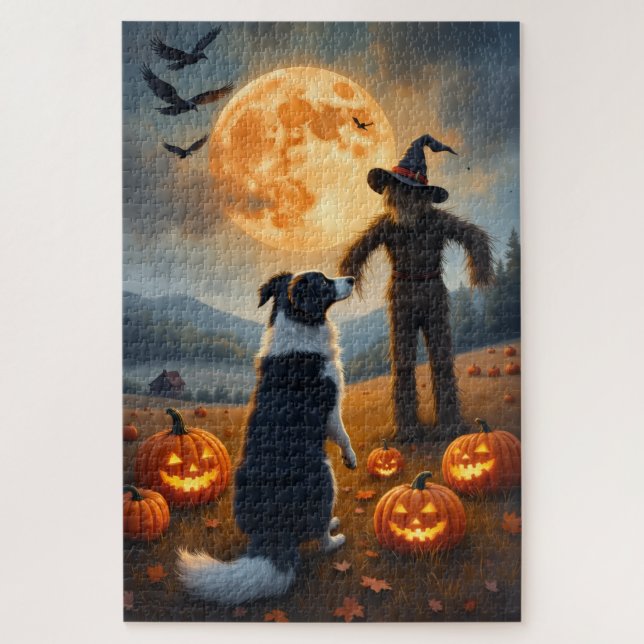 Quebra-cabeça Arte de Halloween de Border Collie em Campo de Abó (Vertical)