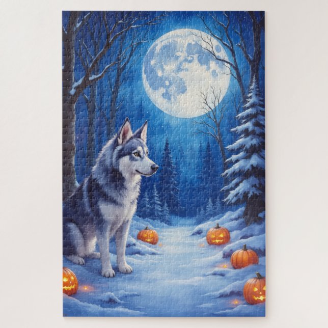 Quebra-cabeça Arte de Halloween de Fantasia Sombria do Malamute  (Vertical)
