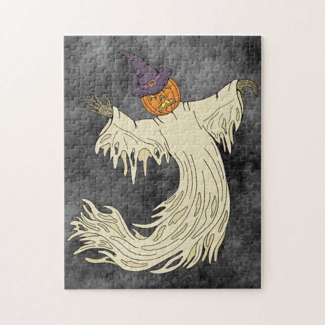Quebra-cabeça Arte de Halloween do Fantasma Cabeça de Abóbora (Vertical)