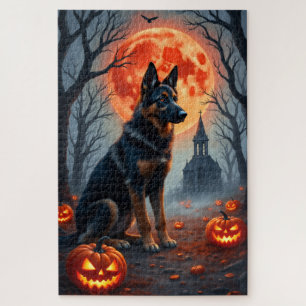 Quebra-cabeça Arte de Halloween Floresta Gótica Pastor Alemão