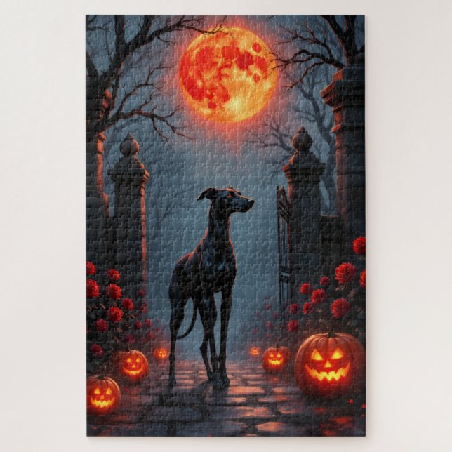 Quebra-cabeça Arte de Halloween Greyhound Gothic Moonlight (Vertical)