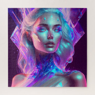 Quebra-cabeça Arte de IA Deslumbrante Mulher de Vidro Gelado e B