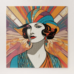 Quebra-cabeça Arte de IA inspirada no Art Déco com uma senhora e