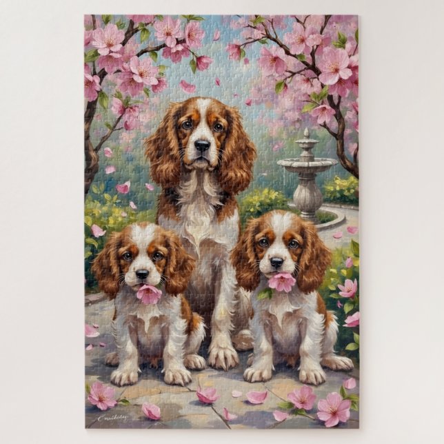 Quebra-cabeça Arte de Jardim Florido do Cavalier King Charles (Vertical)