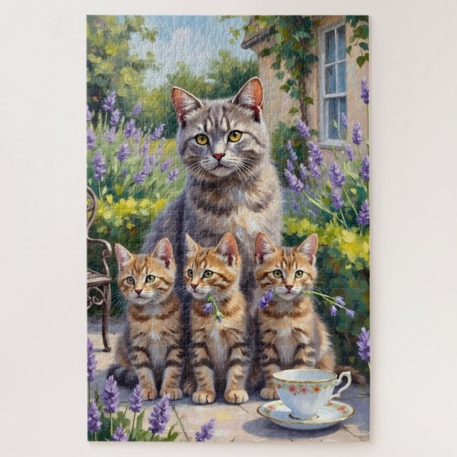Quebra-cabeça Arte de Jardim Lavanda de British Shorthair (Vertical)