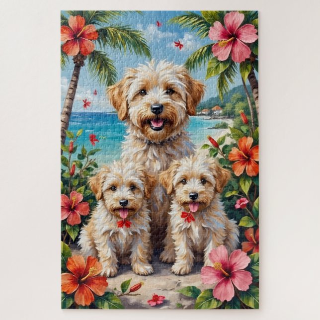 Quebra-cabeça Arte de Jardim Tropical Coton de Tulear (Vertical)