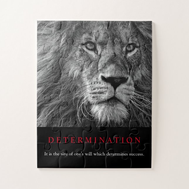 Quebra-cabeça Arte de Leão de Determinação Motivada Preta e Bran (Vertical)